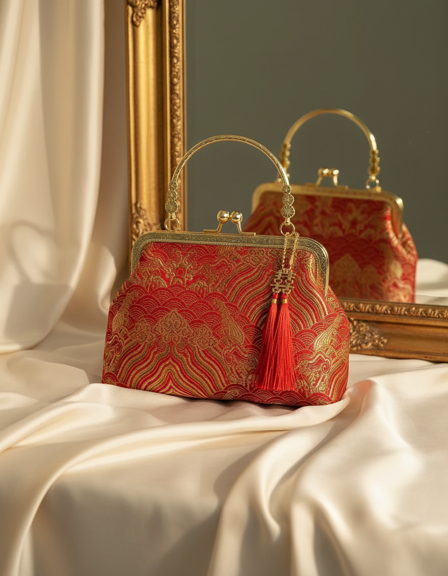 YÚN · Chìyún 赤云 — Sac à main rouge en brocart